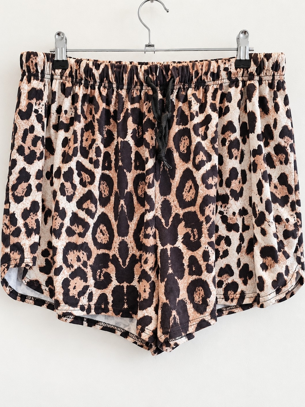 SHEIN Leopard Print Athletic Lounge Shorts - Black & Tan